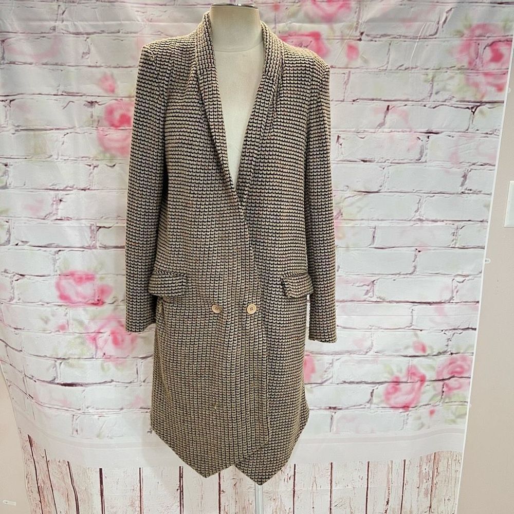Hazel Women's Knit Double Breasted Longline Blazer Sweater Brown Jacket Size M